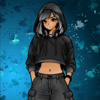 a realistic girl with a cropped hoodie and some cargo pants