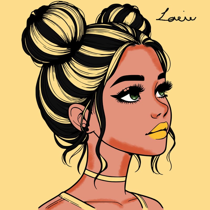 realistic girl with buns on the top of her head