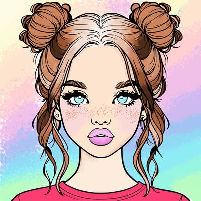 realistic girl with two buns in hair and lips