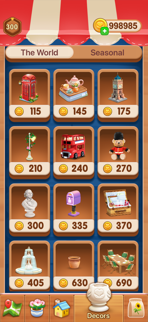 Cozy Garden - Plant Paradise - Tienda dentro del juego que muestra decoraciones y adornos de jardín con sus precios en la aplicación Cozy Garden.