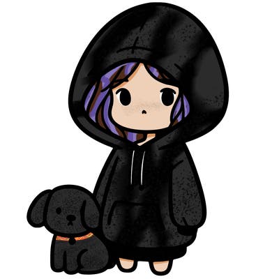 girl with oversized hoodie and a dog