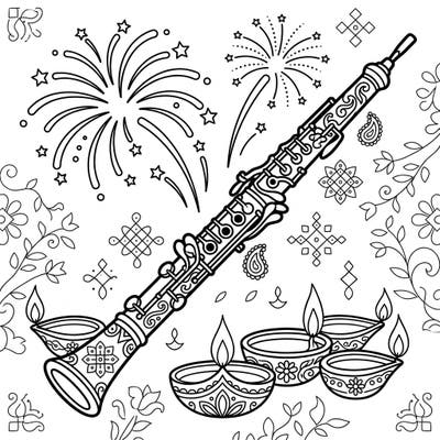 Get ready for a vibrant Diwali celebration with this delightful coloring page featuring a beautifully adorned oboe. Kids aged 4-8 will enjoy bringing this festive scene to life with their favorite colors.