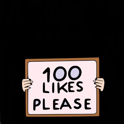 a girl holding a sign saying 100 likes please