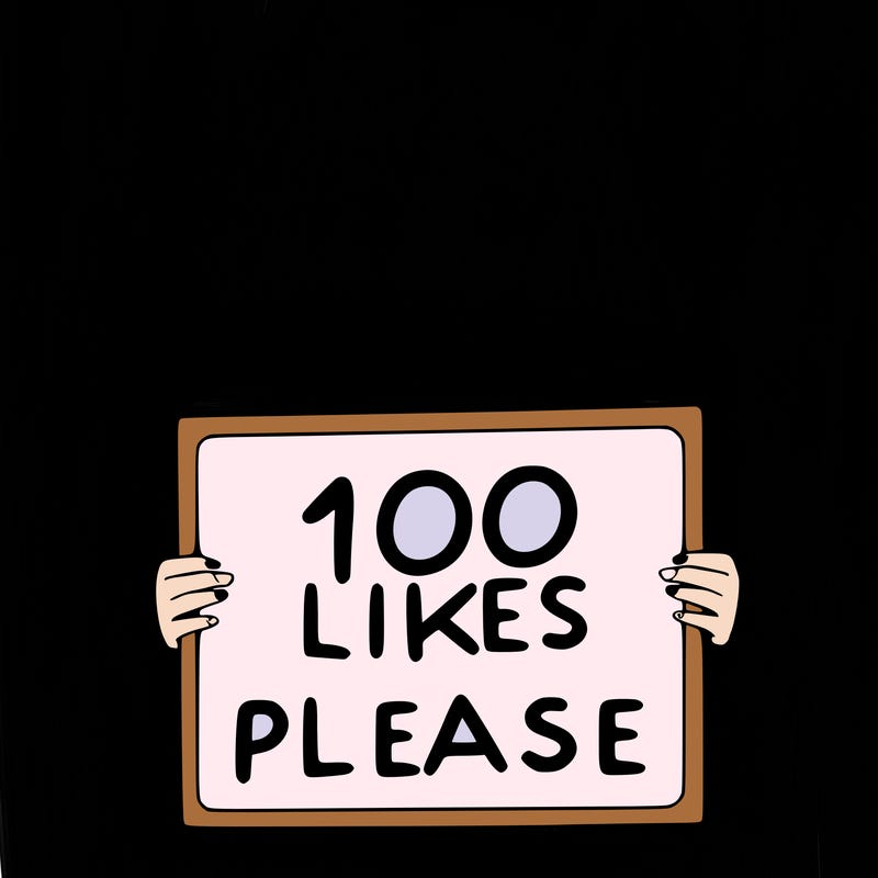 a girl holding a sign saying 100 likes please