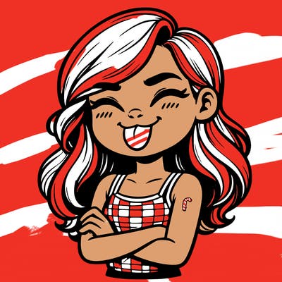 realistic girl crossing her arms and wearing a tank top with her tongue held out she has long hair