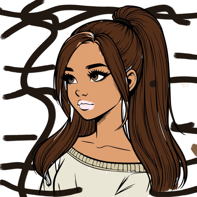 realistic girl with a high ponytail