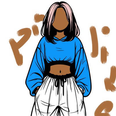 realistic girl faceless with baggy pants and a crop top