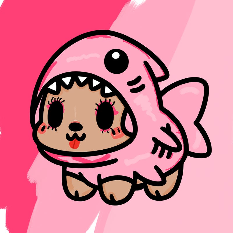 cute dog wearing a shark costume