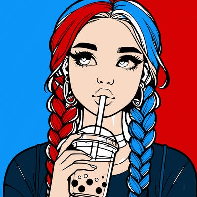 realistic girl with braided hair drinking boba