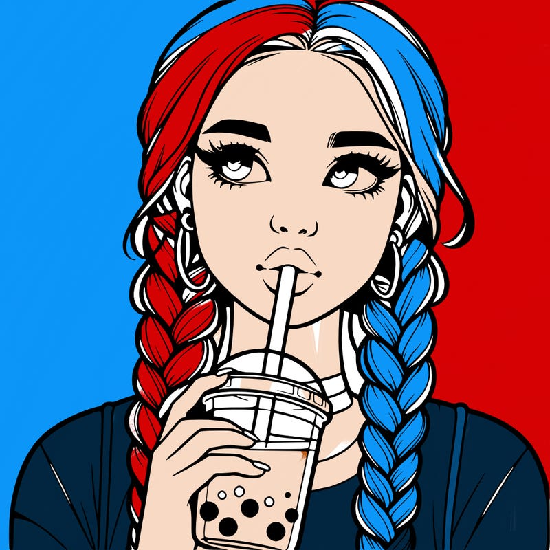 realistic girl with braided hair drinking boba