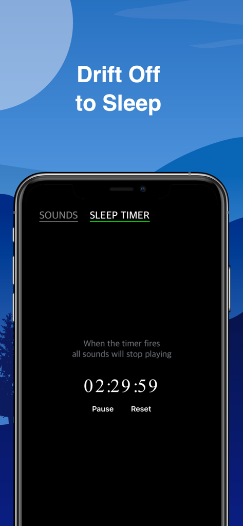 Sleep timer screen with a countdown clock for nature sounds app