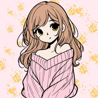 shy pretty girl wearing a sweater that is falling off one shoulder portrait