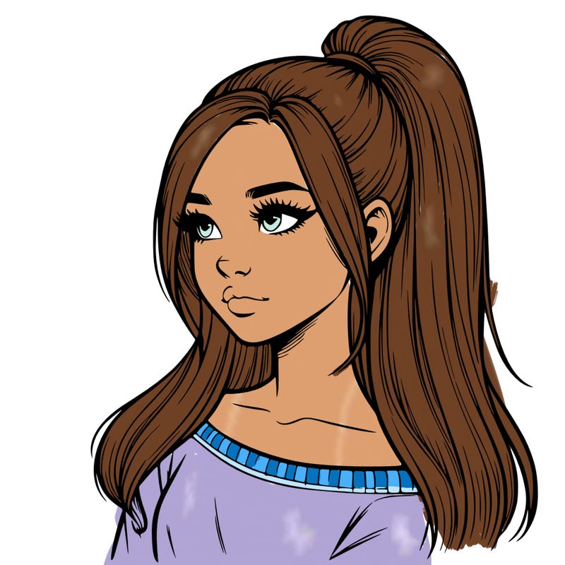 realistic girl with a high ponytail