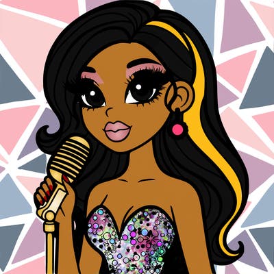 beautiful cartoon woman. makeup singer glitter