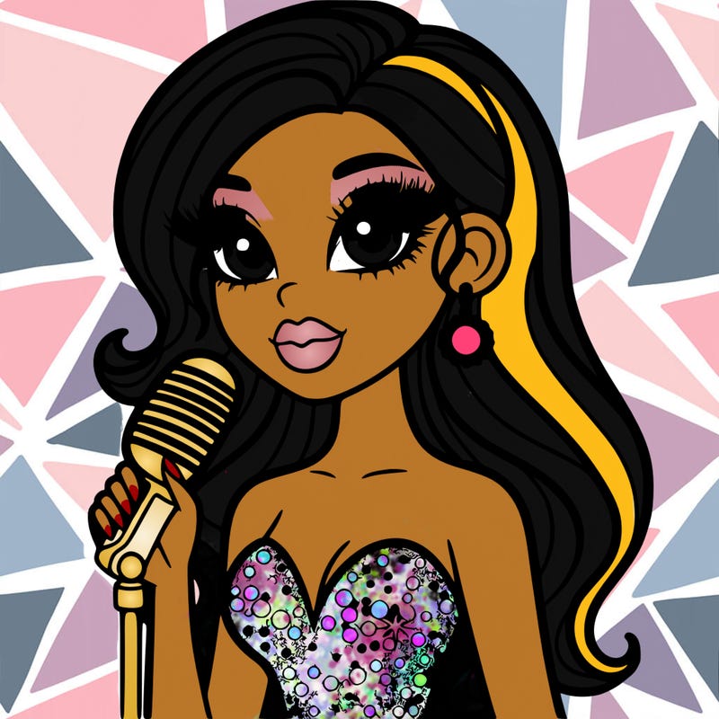 beautiful cartoon woman. makeup singer glitter