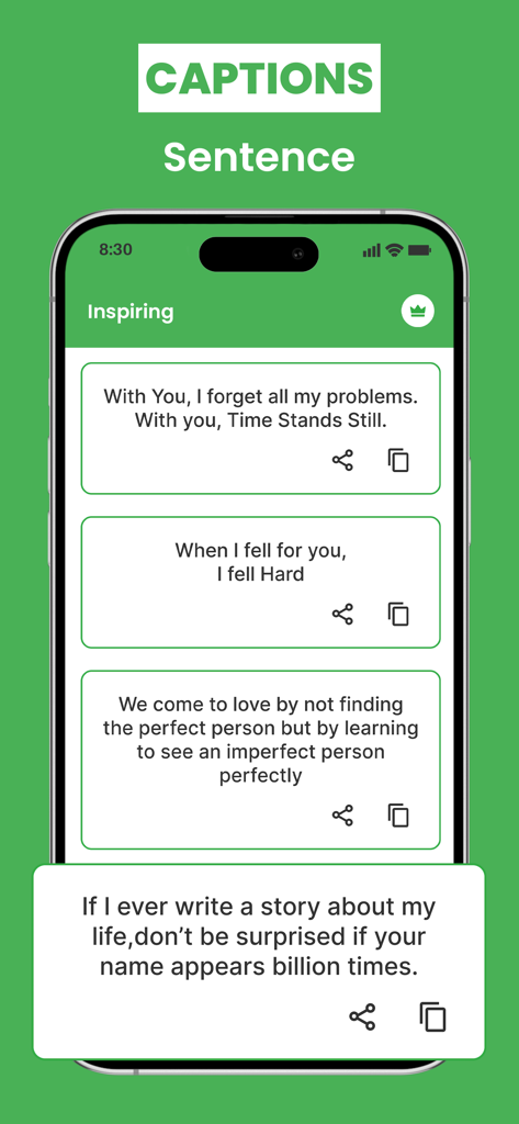 GB Web Latest Version - Un'interfaccia di un'app mobile che visualizza citazioni ispiratrici e didascalie di stato per gli utenti di WhatsApp.