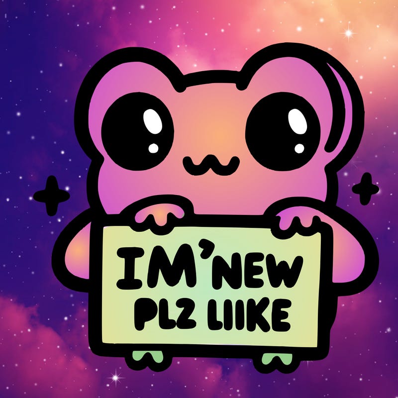 cute frog holding sign saying “i’m new plz like”