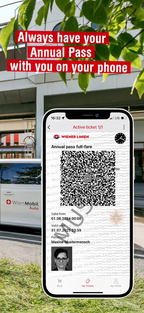 WienMobil - Smartphone screen showing a digital WienMobil annual pass with a QR code