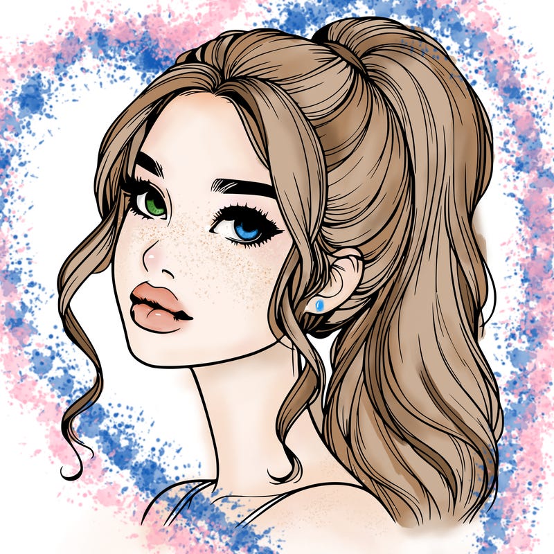 realistic girl with a ponytail on her hair and lips