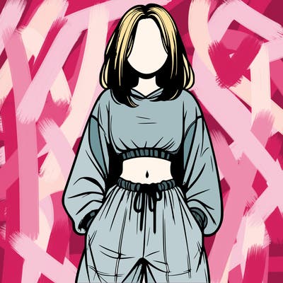 realistic girl faceless with baggy pants and a crop top