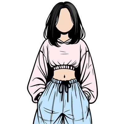 realistic girl faceless with baggy pants and a crop top