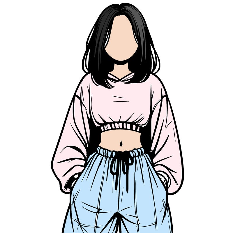 realistic girl faceless with baggy pants and a crop top