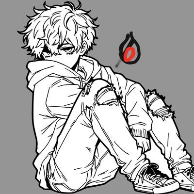 a male hoddie ripped jeans messy hair anime