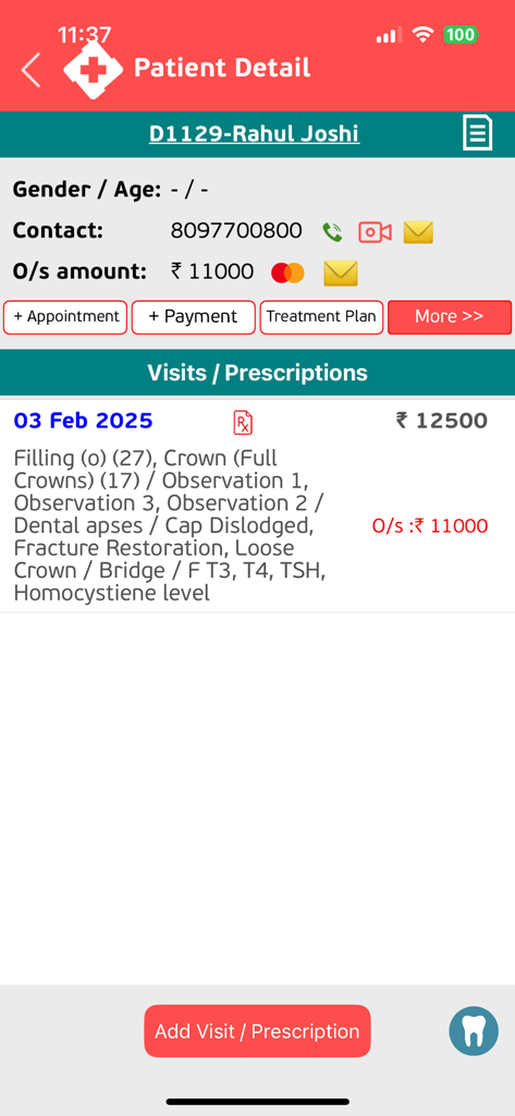 Mobile Clinicia-Oberfläche mit Patientenakten und Besuchshistorie für eine Arztpraxis