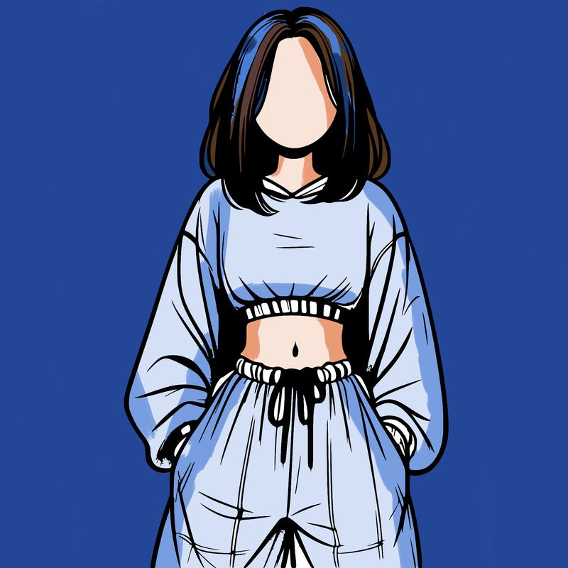 realistic girl faceless with baggy pants and a crop top