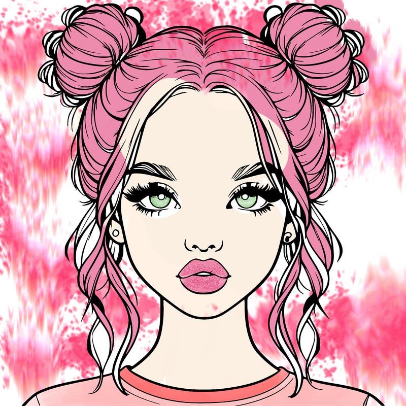 realistic girl with two buns in hair and lips