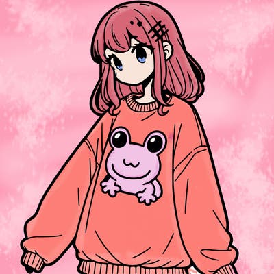 girl wearing frogging sweatshirt