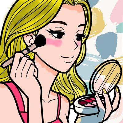 little girl putting on makeup