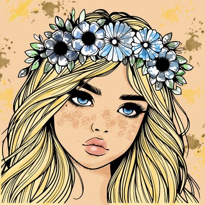 realistic girl with flowers crown