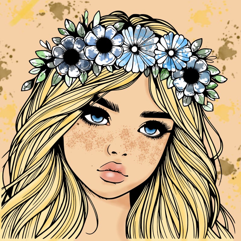 realistic girl with flowers crown