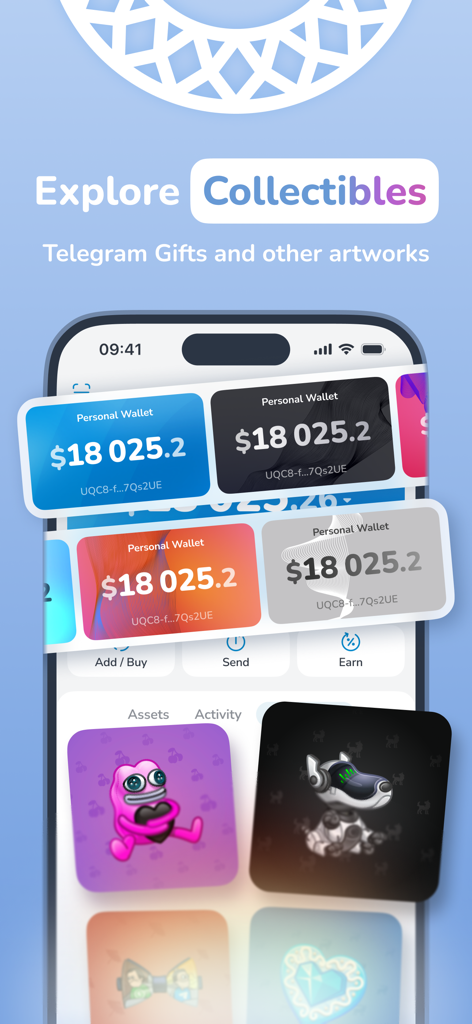 MyTonWallet: Anyway TON Wallet - MyTonWallet interface showing digital collectibles and Telegram gifts