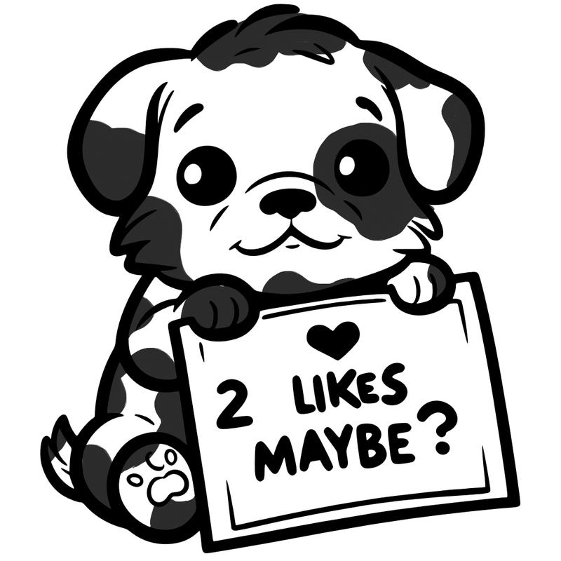 a puppy holding a sign that says 2 likes maybe?