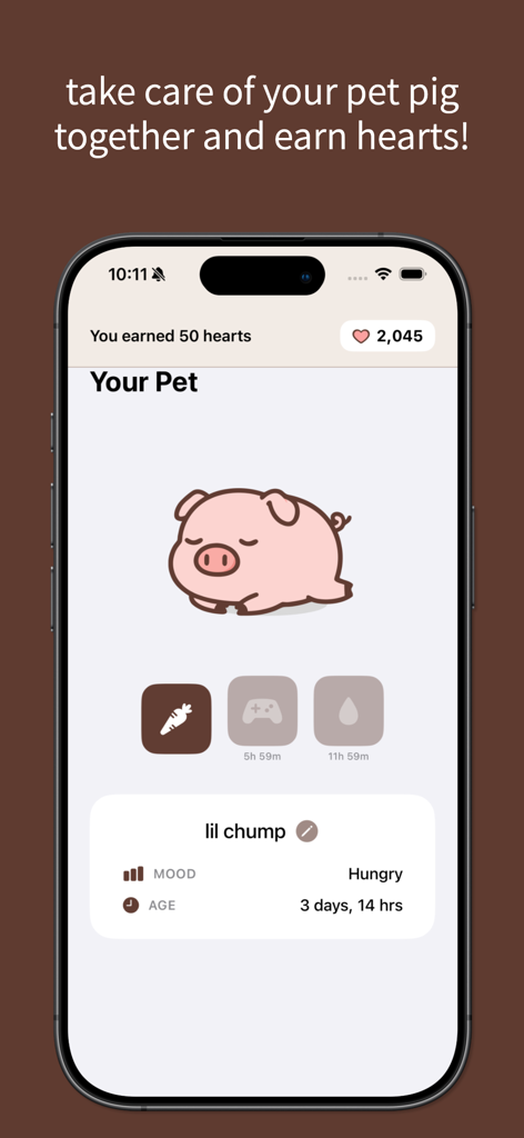 lovelee couples: love note app - Interface de animal de estimação virtual de porco no aplicativo Lovelee para casais
