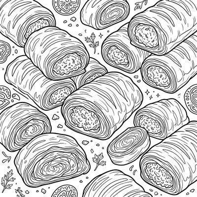Dive into the delightful world of baking with this intricate sausage rolls coloring page, perfect for food enthusiasts. Capture the golden-brown crust and savory filling with your favorite hues for a truly tasty art experience.