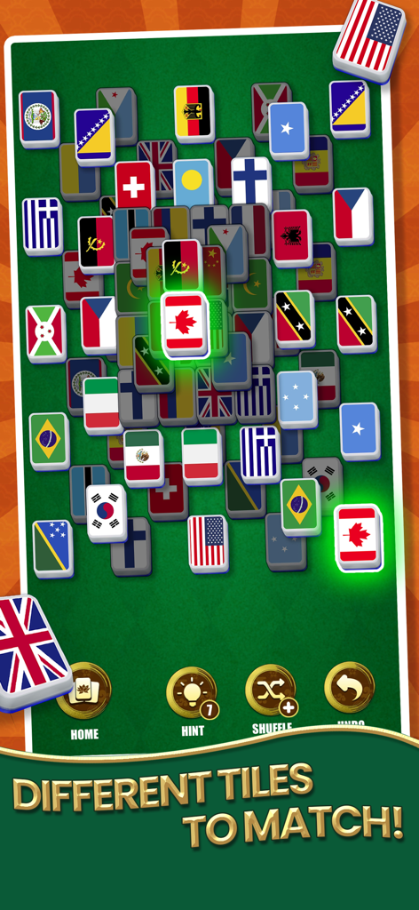 Mahjong Solitaire - Master - Emparejando fichas de banderas de países en el juego Mahjong Solitaire Master