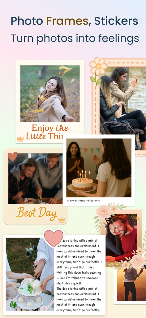 Secret Diary - Private Journal - Entradas de diario digital decoradas con marcos de fotos y pegatinas estéticas