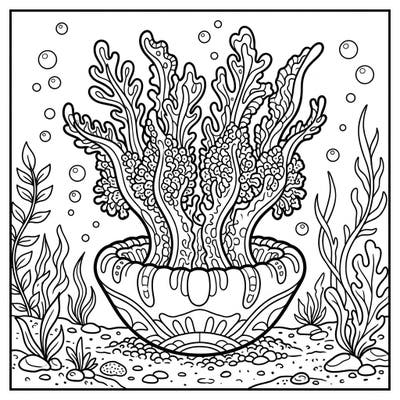 Discover the intriguing world of the upside-down jellyfish with this captivating coloring page. Its unique posture and detailed surroundings offer a fascinating underwater scene for artists of all levels.