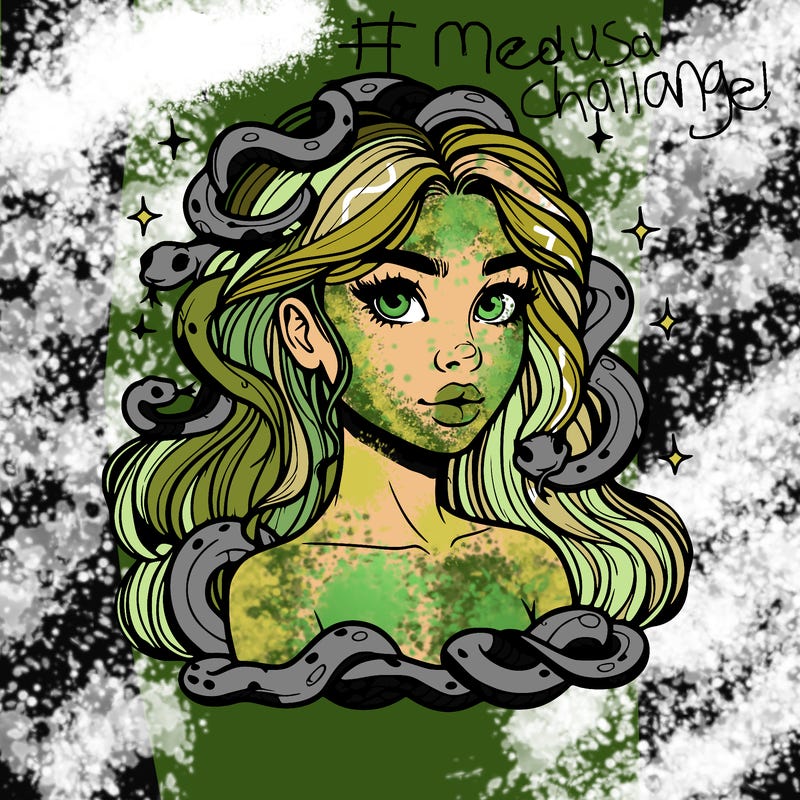 realistic girl with snakes as hair