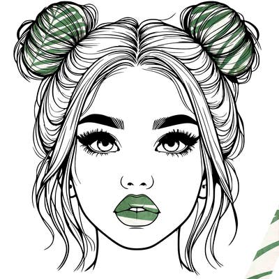 realistic girl with two buns on her hair and lips