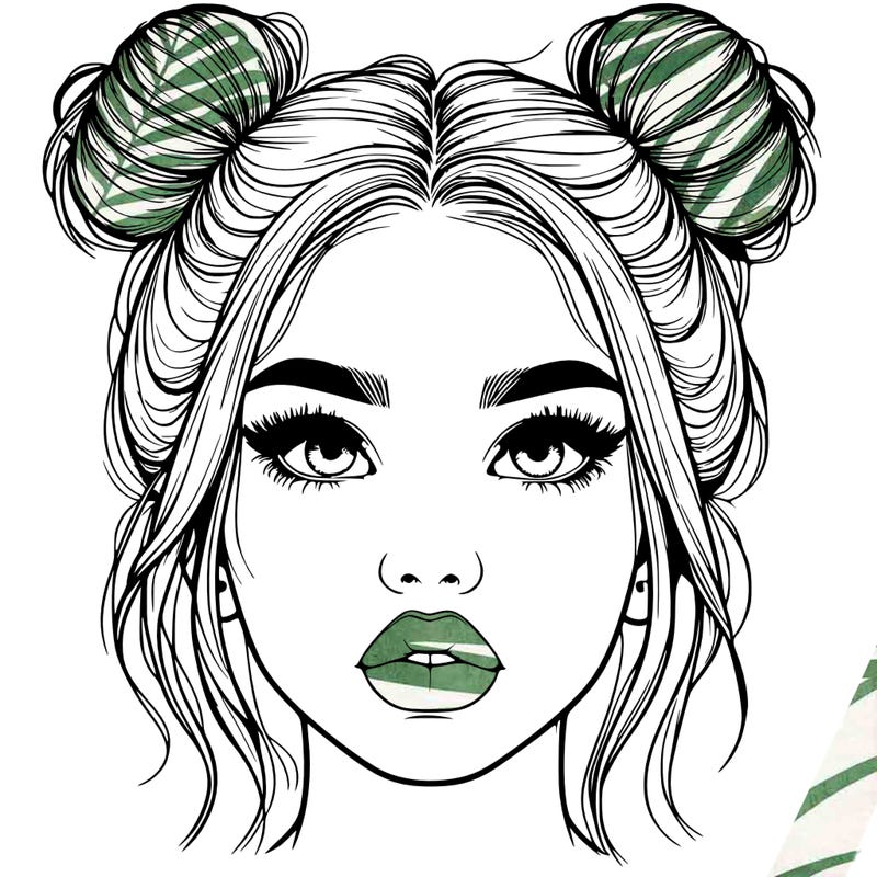 realistic girl with two buns on her hair and lips