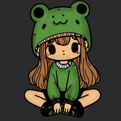 a girl wearing a frog hat and some frog socks