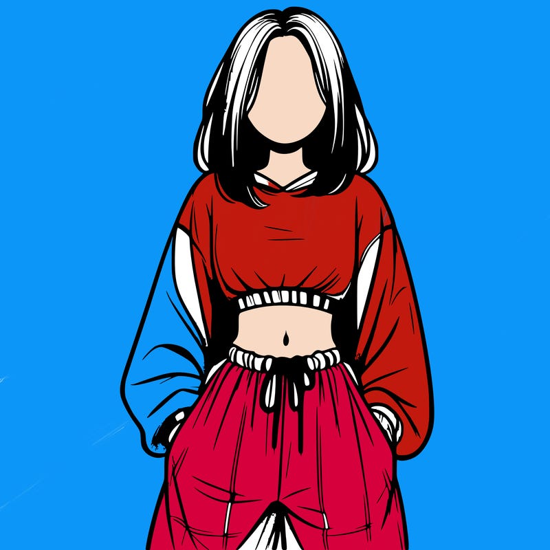 realistic girl faceless with baggy pants and a crop top