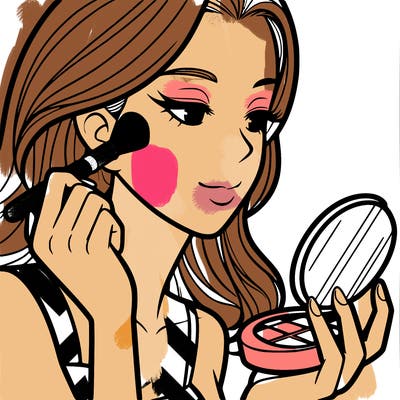 little girl putting on makeup