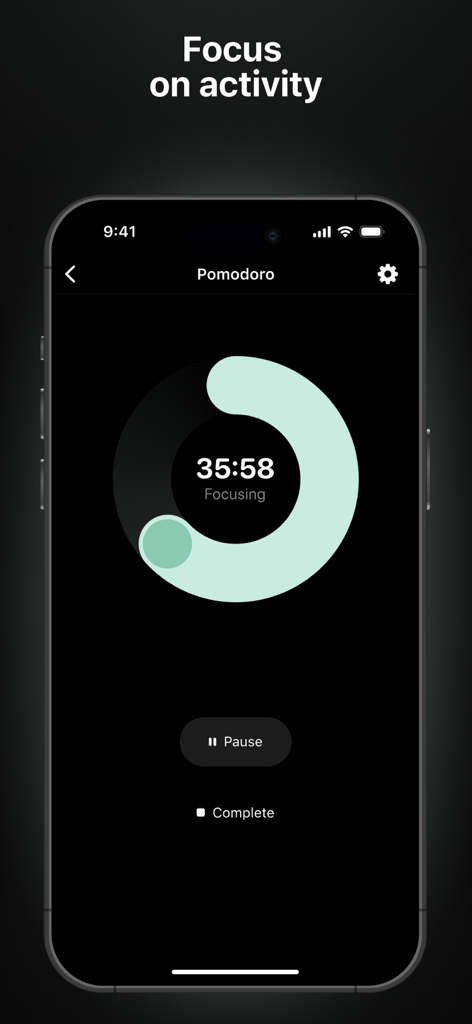 Feel Up: Mood & Habit Tracker - Interfaz del temporizador de concentración Pomodoro en la aplicación Feel Up