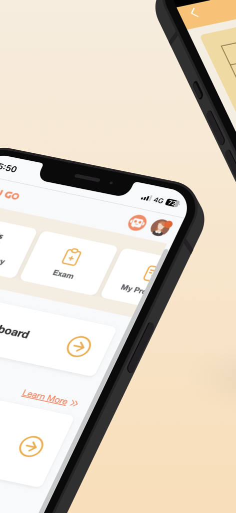 HJJ GO - One-stop Learning App - The dashboard of the HJJ GO mobile app on an iPhone showing exam and profile sections.