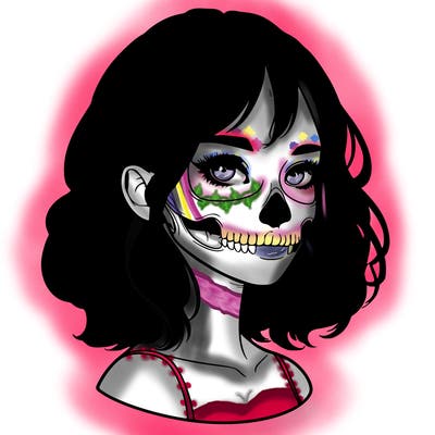 realistic girl with skull